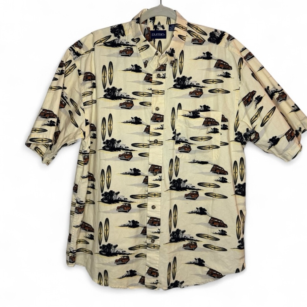 Puritan 100% Cotton Vintage Surfboard Hawaiian Aloha Button-Down Shirt Men’s L